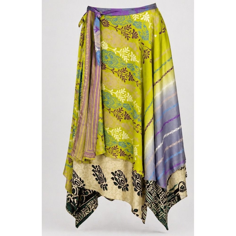 Women's Darn Good Yarn One Size Sari Silk Wrap Skirt Reversible Boho Hippie